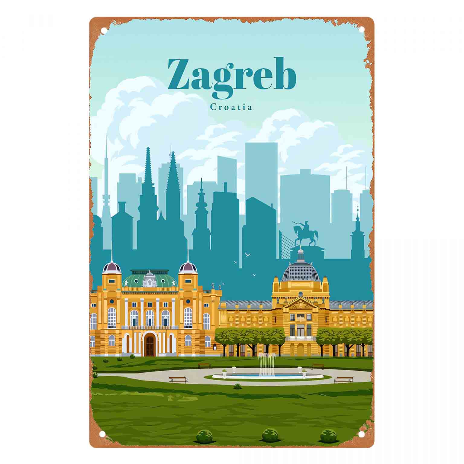 Home Decor Zagreb - لافتة معدنية مسطحة ثنائية الأبعاد بتصميم