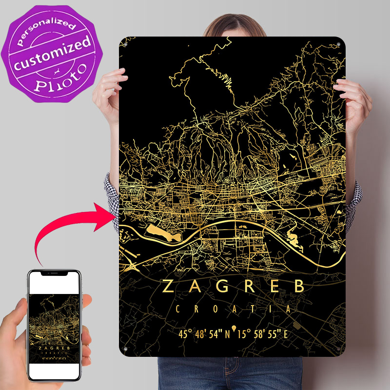 Home Decor Zagreb - خريطة زغرب كرواتيا ثلاثية الأبعاد مطبوعة