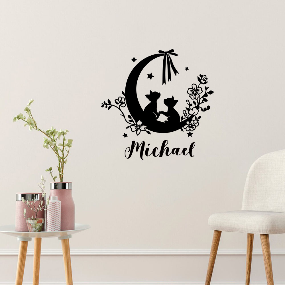Home Decor Cat - ملصق جداري ملون بتصميم قطة وزهرة