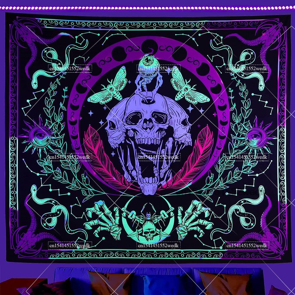 Home Decor Hippie - الهبي الجمجمة Blacklight نسيج الأشعة فوق