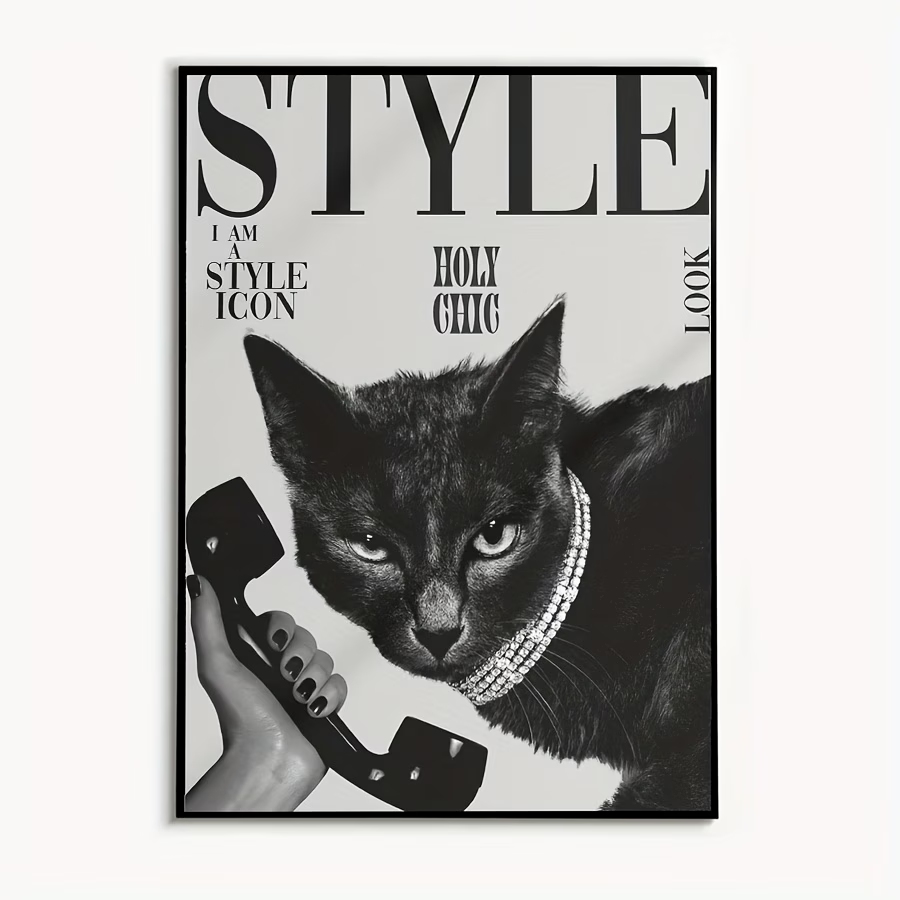 Home Decor Cat - لوحة فنية جدارية لقطة سوداء عتيقة