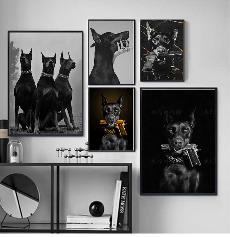 Home Decor Luxury - لوحة فنية حديثة لكلب دوبرمان أسود
