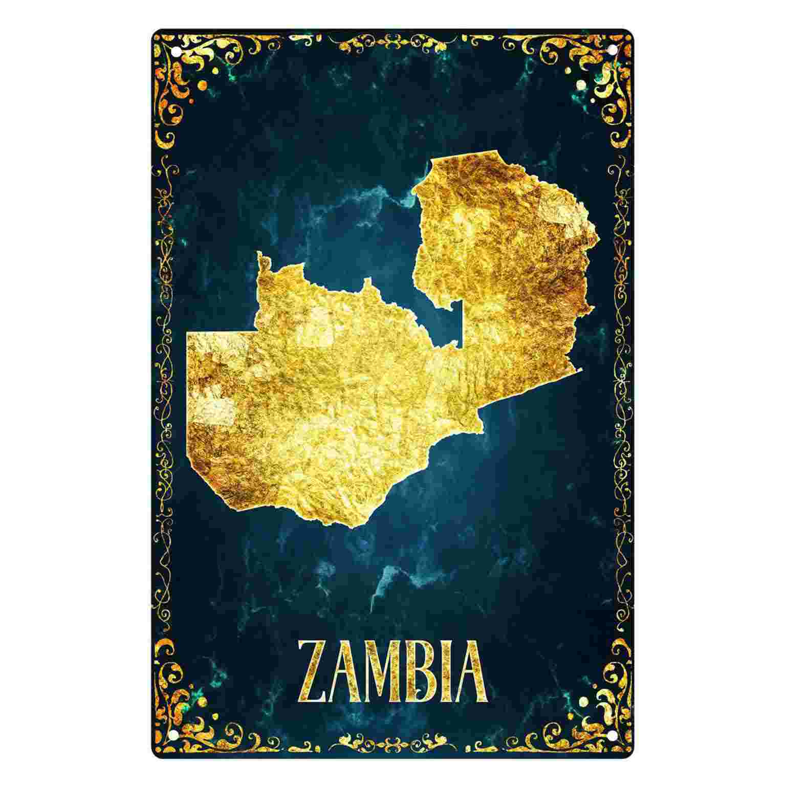 Home Decor Zambia - خريطة زامبيا مطلية بالذهب ثنائية الأبعاد