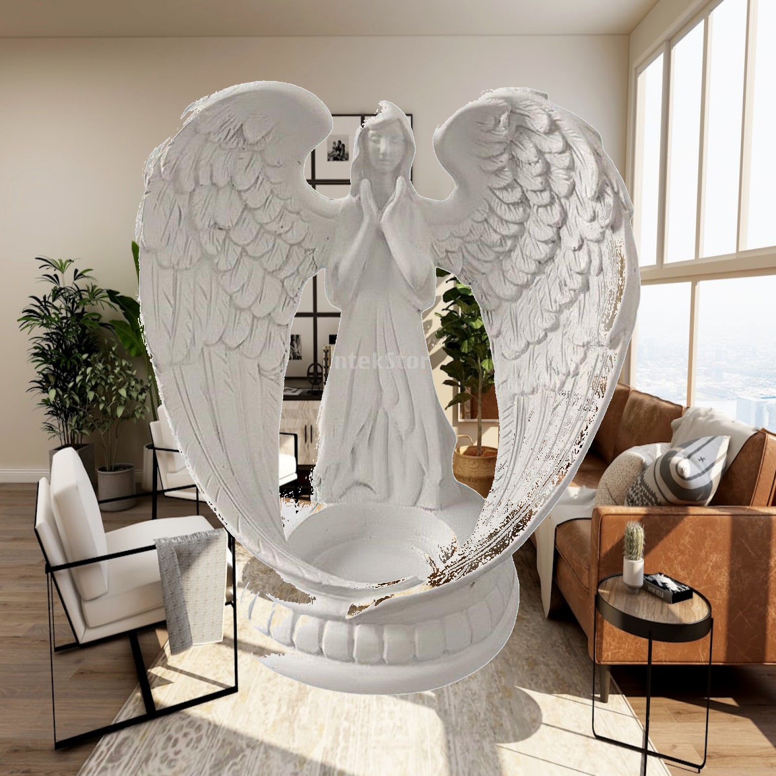 Home Decor White - تمثال ملاك من الراتنج الأبيض بتصميم