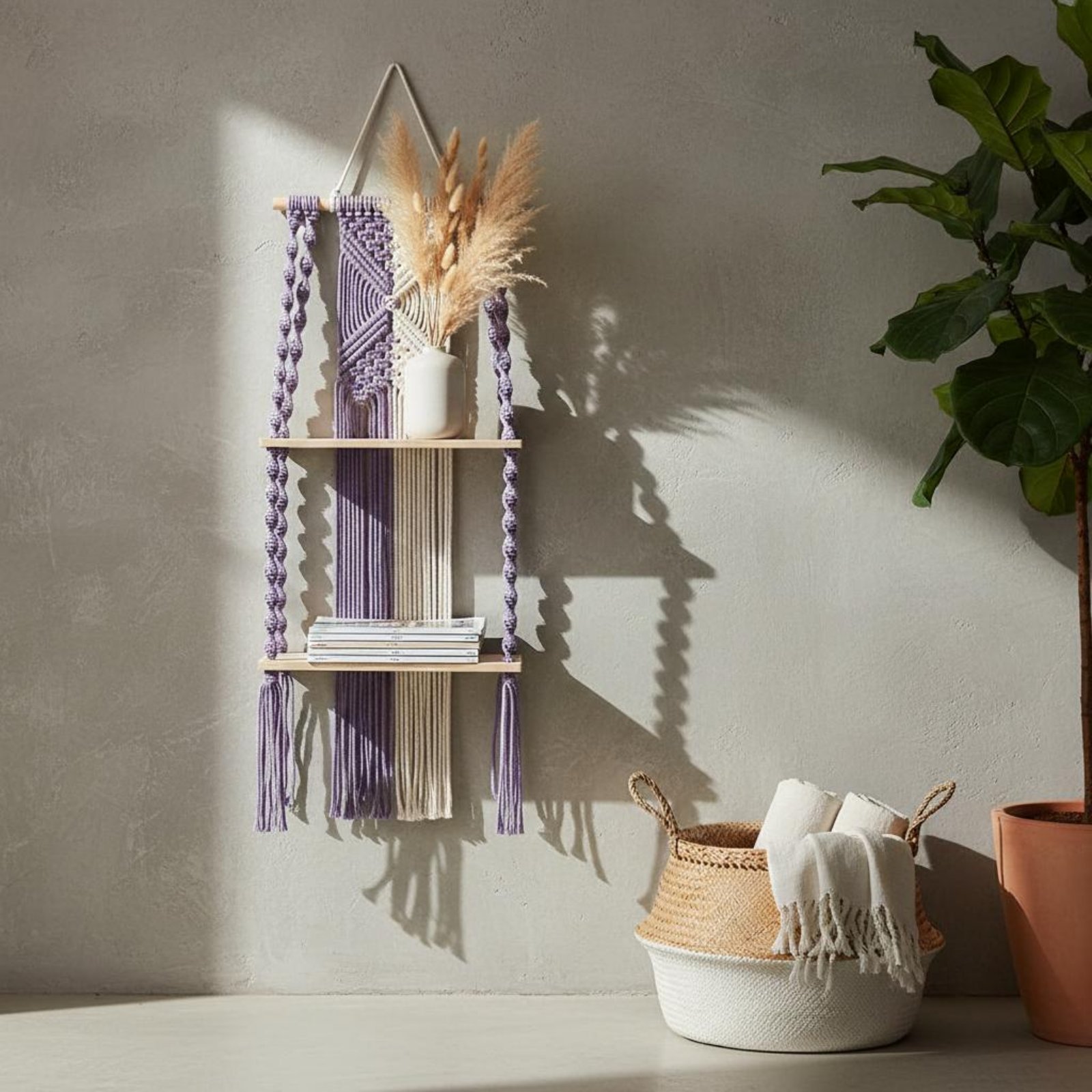 رف جداري بوهيمي سهل التعليق، ر - مراجعة Macrame Wall Hanging وسعره