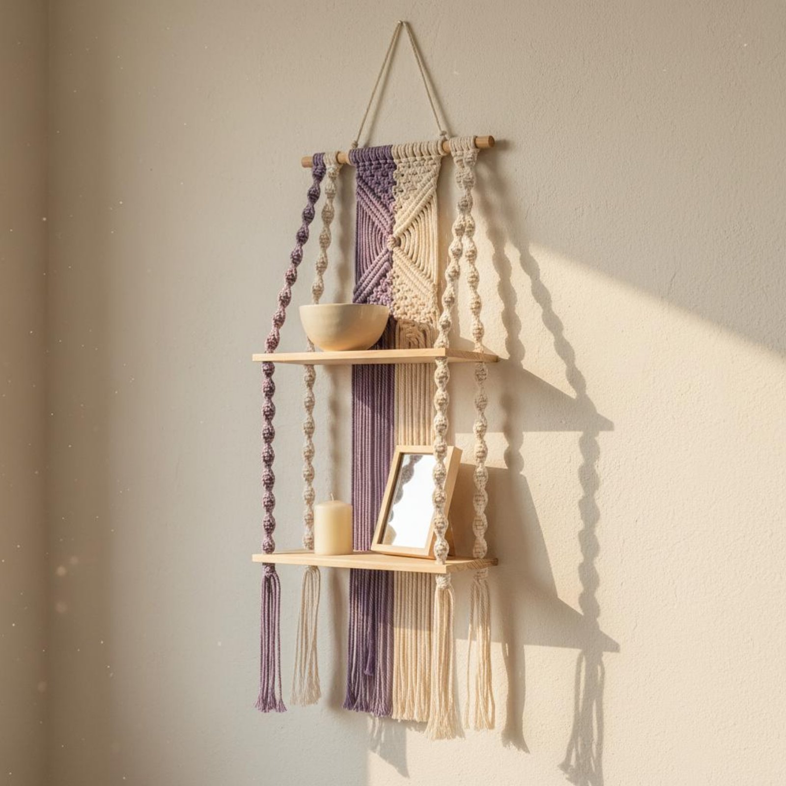 رف جداري بوهيمي معلق مصنوع يدو - مراجعة Macrame Wall Hanging وسعره