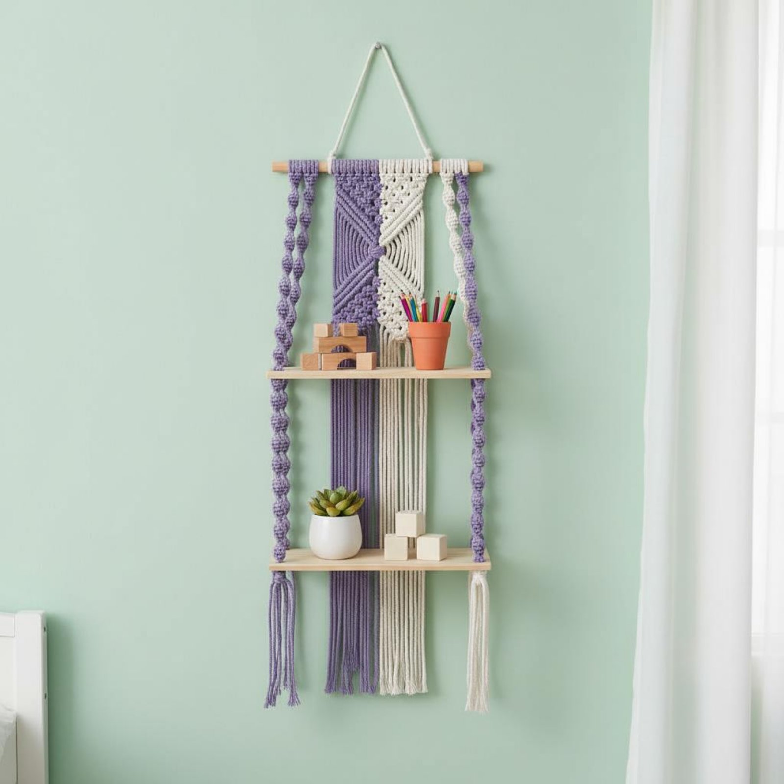 رف جداري بوهيمي معلق مصنوع يدو - مراجعة Macrame Wall Hanging وسعره